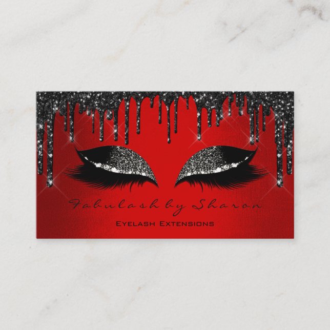 Makeup Artist Eyelashes Extension Black Drips Ruby Business Card (Front)