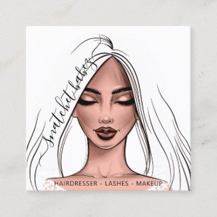 Makeup Artist Eyelashes Hair Brows Lips White Face Square Business Card