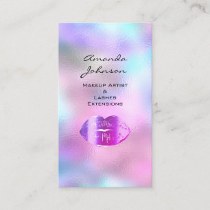 Makeup Artist Eyelashes Kiss LIps Hair Pink Ombre Business Card