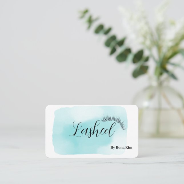 Makeup Artist Eyes Lashes Blush blue Watercolor  Business Card (Standing Front)