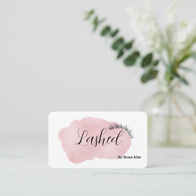 Makeup Artist Eyes Lashes Blush Pink Watercolor Business Card (Standing Front)