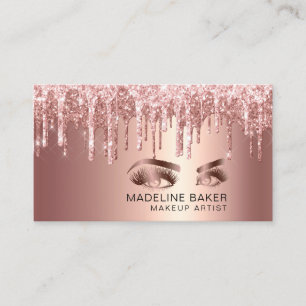 Makeup Artist Eyes Lashes Dripping Rose Gold Business Card