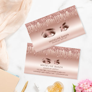Makeup Artist Eyes Lashes Dripping Rose Gold Business Card