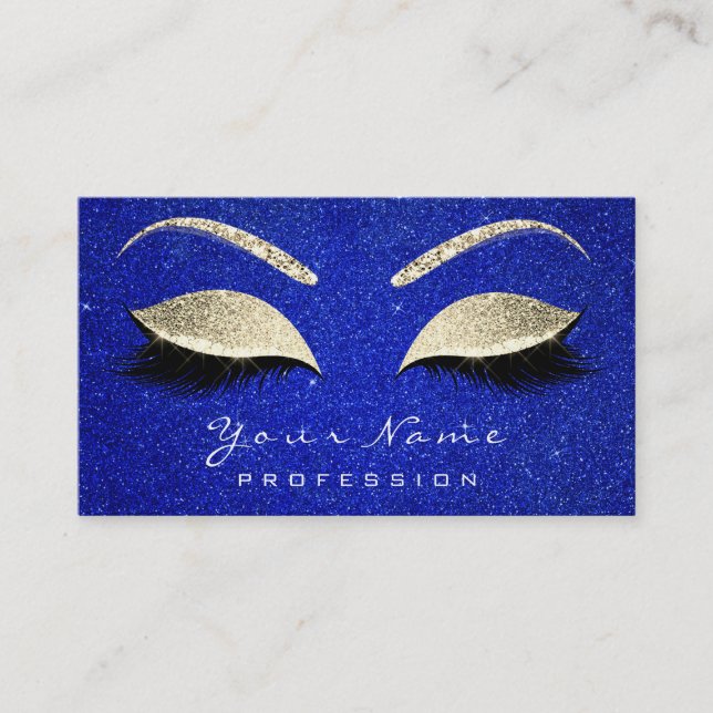 Makeup Artist Eyes Lashes Glitter Cobalt Blue Gold Business Card (Front)