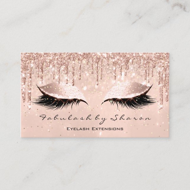 Makeup Artist Eyes Lashes Glitter Drips Rose Gold1 Business Card (Front)