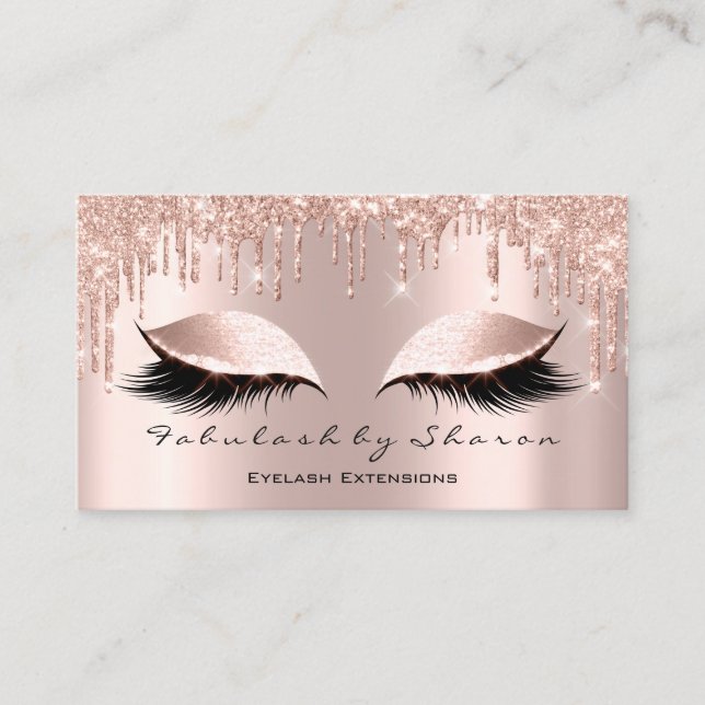 Makeup Artist Eyes Lashes Glitter Drips Rose Spark Business Card (Front)