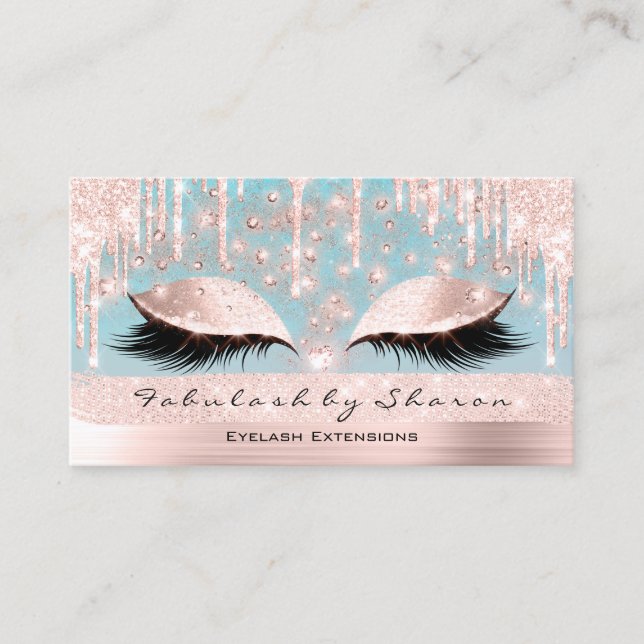 Makeup Artist Eyes Lashes Glitter Drips Rose Spark Business Card (Front)