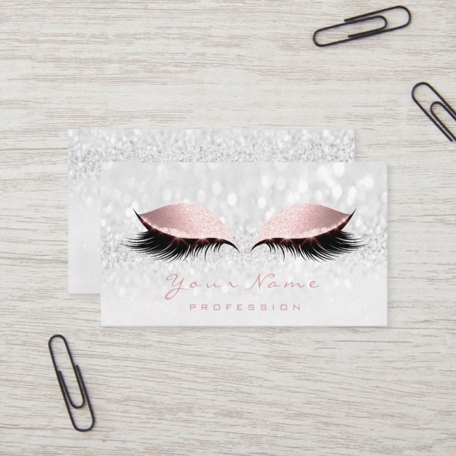 Makeup Artist Eyes Lashes Glitter Pink Blush Grey Business Card (Front/Back In Situ)