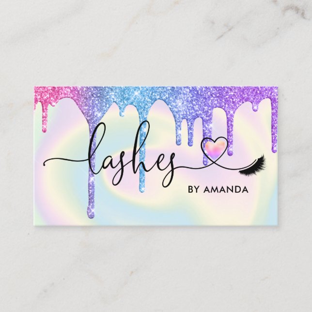 Makeup Artist  Eyes Lashes Unicorn Holographic Business Card (Front)