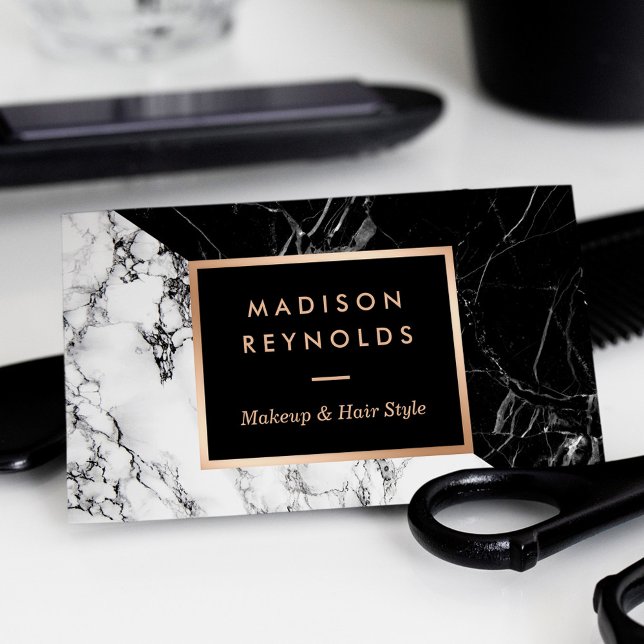Makeup Artist Fashionable Mixed Black White Marble Business Card (Creator Uploaded)