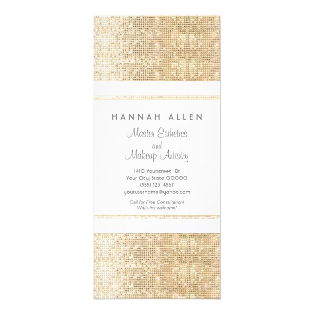 Makeup Artist Faux Gold Sequins Rack Card (Front)