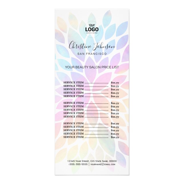 makeup artist faux holographic dahlia rack card (Front)