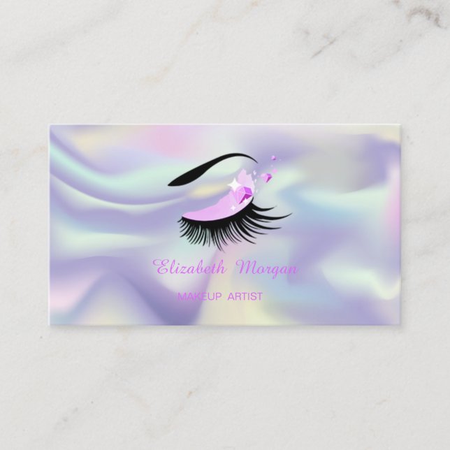 Makeup Artist, Faux Lashes Holographic Modern Business Card (Front)