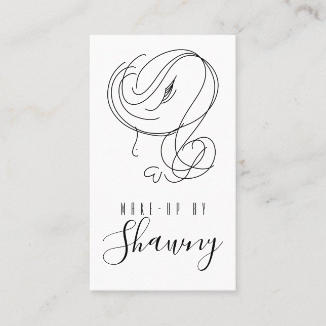 Makeup Artist Feminine Line Art Woman Hand Drawn Business Card (Front)
