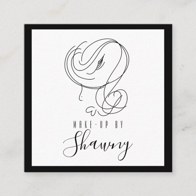Makeup Artist Feminine Line Art Woman Hand Drawn Square Business Card (Front)