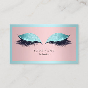 Makeup Artist Frame Glitter Eye Aqua Tiffany Pink Business Card