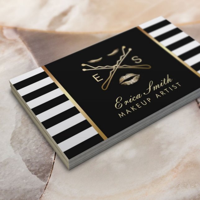 Makeup Artist Freelance Styling Modern Stripes Business Card (Creator Uploaded)