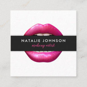 Makeup artist fuchsia lips modern white beauty square business card
