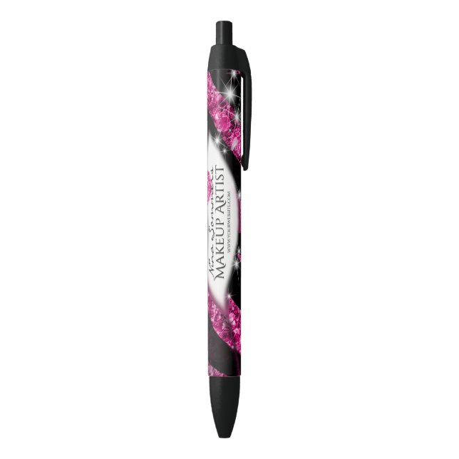 Makeup Artist Glam Pink Glitter Lips Zebra Print Black Ink Pen (Bottom (Vertical))