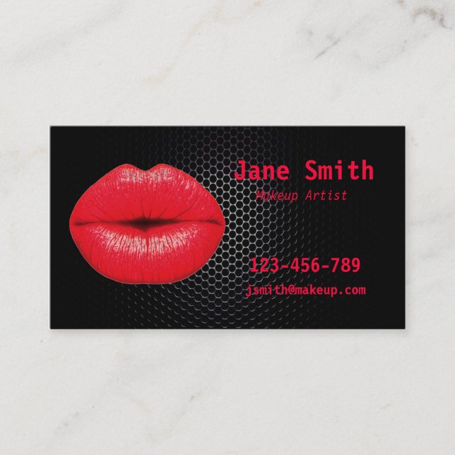 Makeup artist glamourous punk 80s red and black business card (Front)