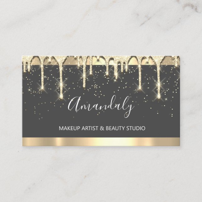Makeup Artist Glitter  3dEffect Drips Grey Confett Business Card (Front)