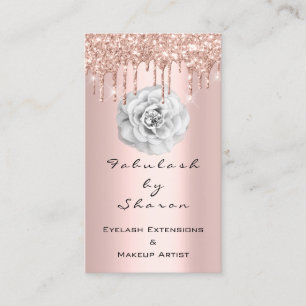 Makeup Artist Glitter Drips Rose Diamond White Business Card