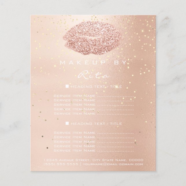 Makeup Artist Glitter Gold Confetti Price List Lip Flyer (Front)
