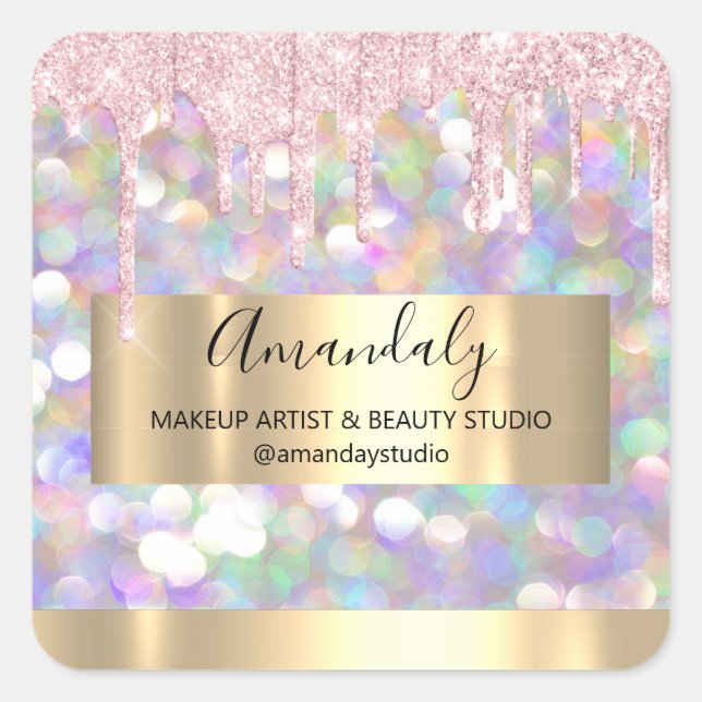 Makeup Artist Glitter Gold Framed Spark Glitter Bu Square Sticker (Front)