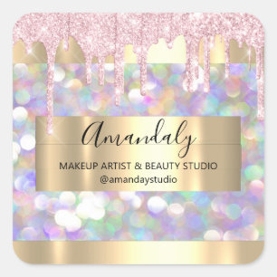 Makeup Artist Glitter Gold Framed Spark Glitter Bu Square Sticker