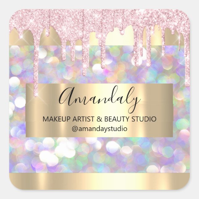 Makeup Artist Glitter Gold Framed Spark Glitter Bu Square Sticker (Front)