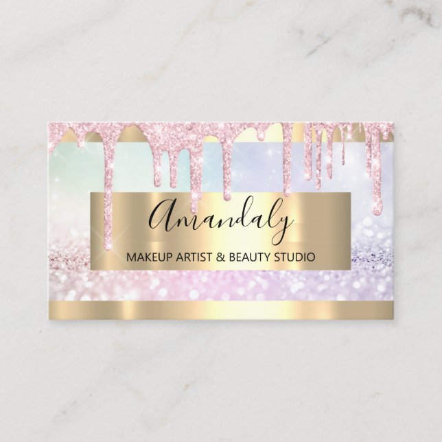 Makeup Artist Glitter Gold Framed Spark Glitter Business Card (Front)