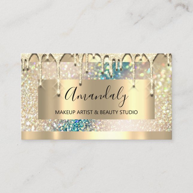 Makeup Artist Glitter Gold Holographic 3dEffect Business Card (Front)