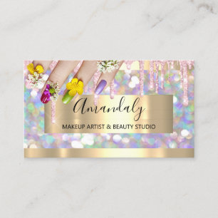 Makeup Artist Glitter Gold Nail Artist Glitter Business Card