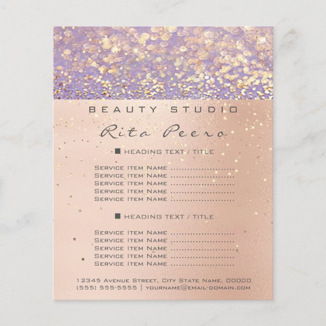 Makeup Artist Glitter Gold Price List Purple Flyer (Front)