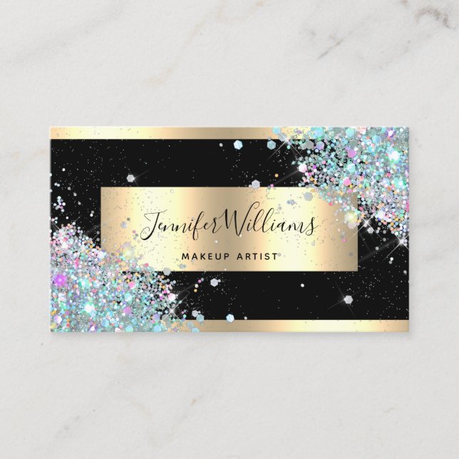 Makeup Artist Glitter Holographic Glitter Gold  Business Card (Front)