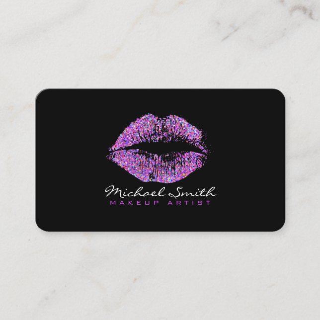 Makeup Artist Glitter Multicolor Lips #12 Business Card (Front)