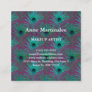 Makeup Artist Glitter Peacock Feather Square Business Card