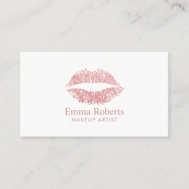 Makeup Artist Glitter Rose Gold Lips Minimal Salon Business Card (Front)
