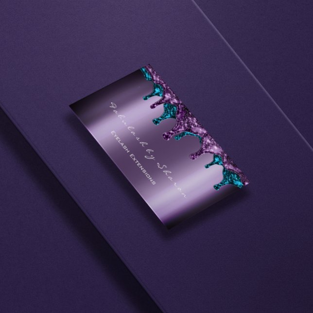 Makeup Artist Glitter Wax Drips Teal Blue Purple Business Card (Creator Uploaded)
