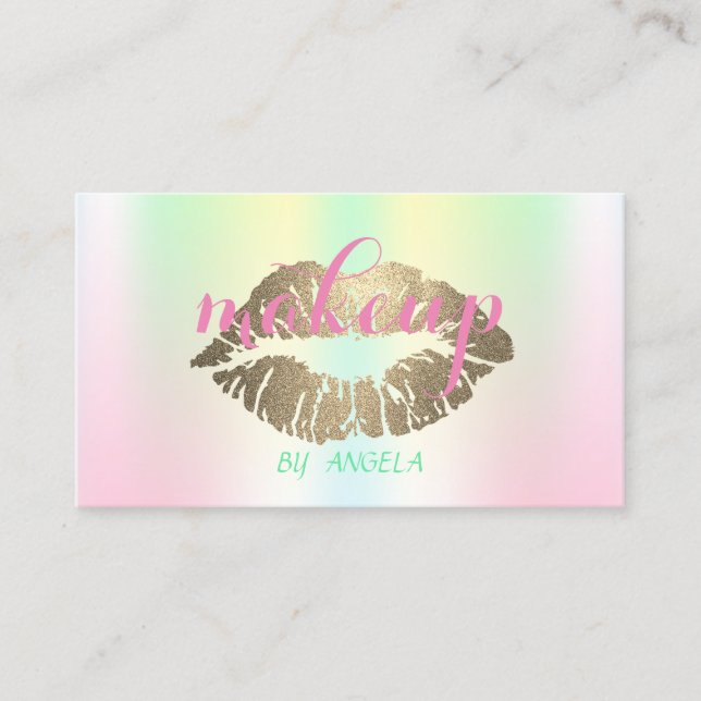 Makeup Artist Glittery Lips Holographic Iridescent Business Card (Front)