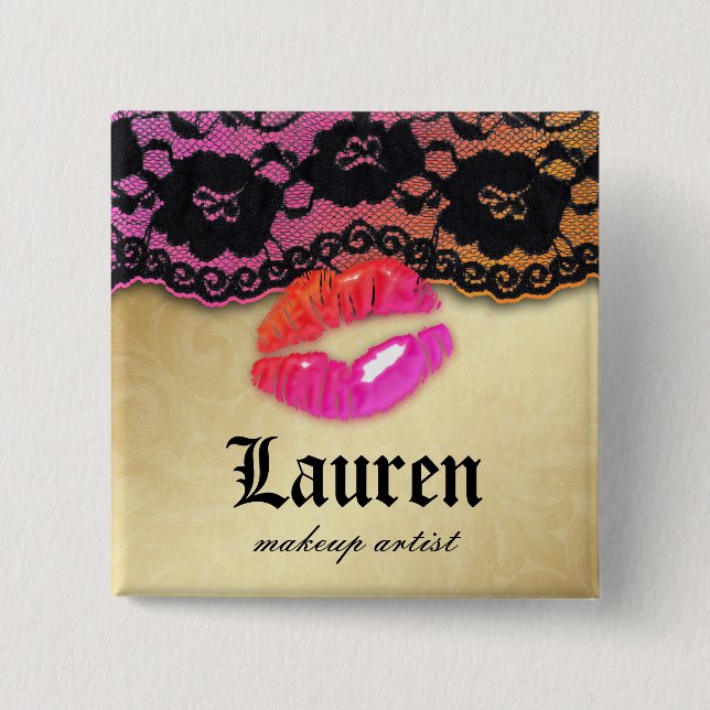 Makeup Artist Glossy Lips N Lace Pink Orange Gold 15 Cm Square Badge (Front)