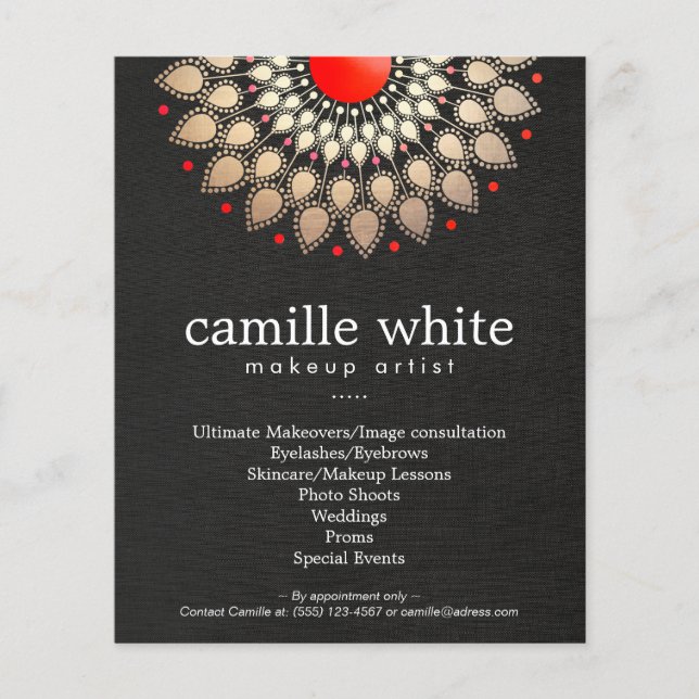 Makeup Artist Gold and Red Motif Black Linen Look Flyer (Front)