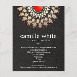 Makeup Artist Gold and Red Motif Black Linen Look Flyer