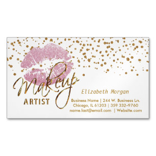 Makeup Artist - Gold Confetti and  Pink Lips 2 Magnetic Business Card