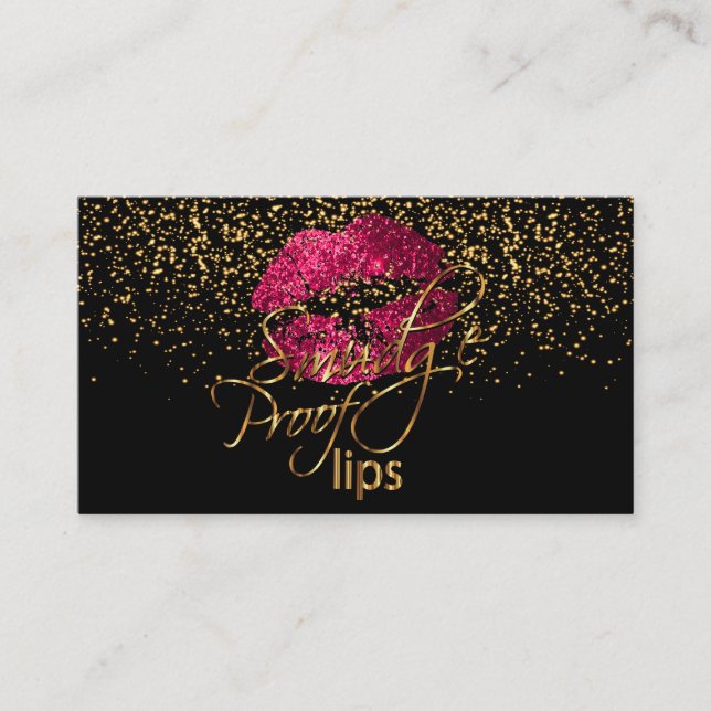 Makeup Artist - Gold Confetti & Hot Pink Lips Business Card (Front)