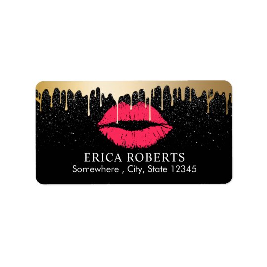Makeup Artist Gold Drip Red Gold Lips Beauty Salon Address Label