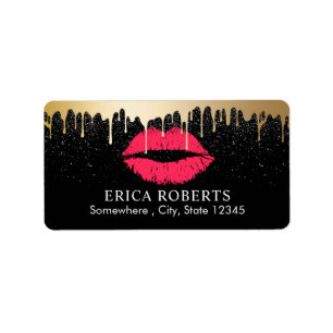 Makeup Artist Gold Drip Red Gold Lips Beauty Salon Label