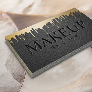 Makeup Artist Gold Drips Elegant Black Salon Business Card