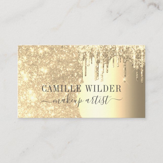 Makeup Artist Gold Glitter Drips Business Card (Front)