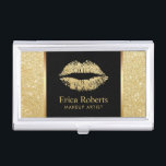 Makeup Artist Gold Glitter Lips Beauty Salon Business Card Holder<br><div class="desc">Makeup Artist Gold Glitter Lips Modern Beauty Salon Business Card Holder.</div>